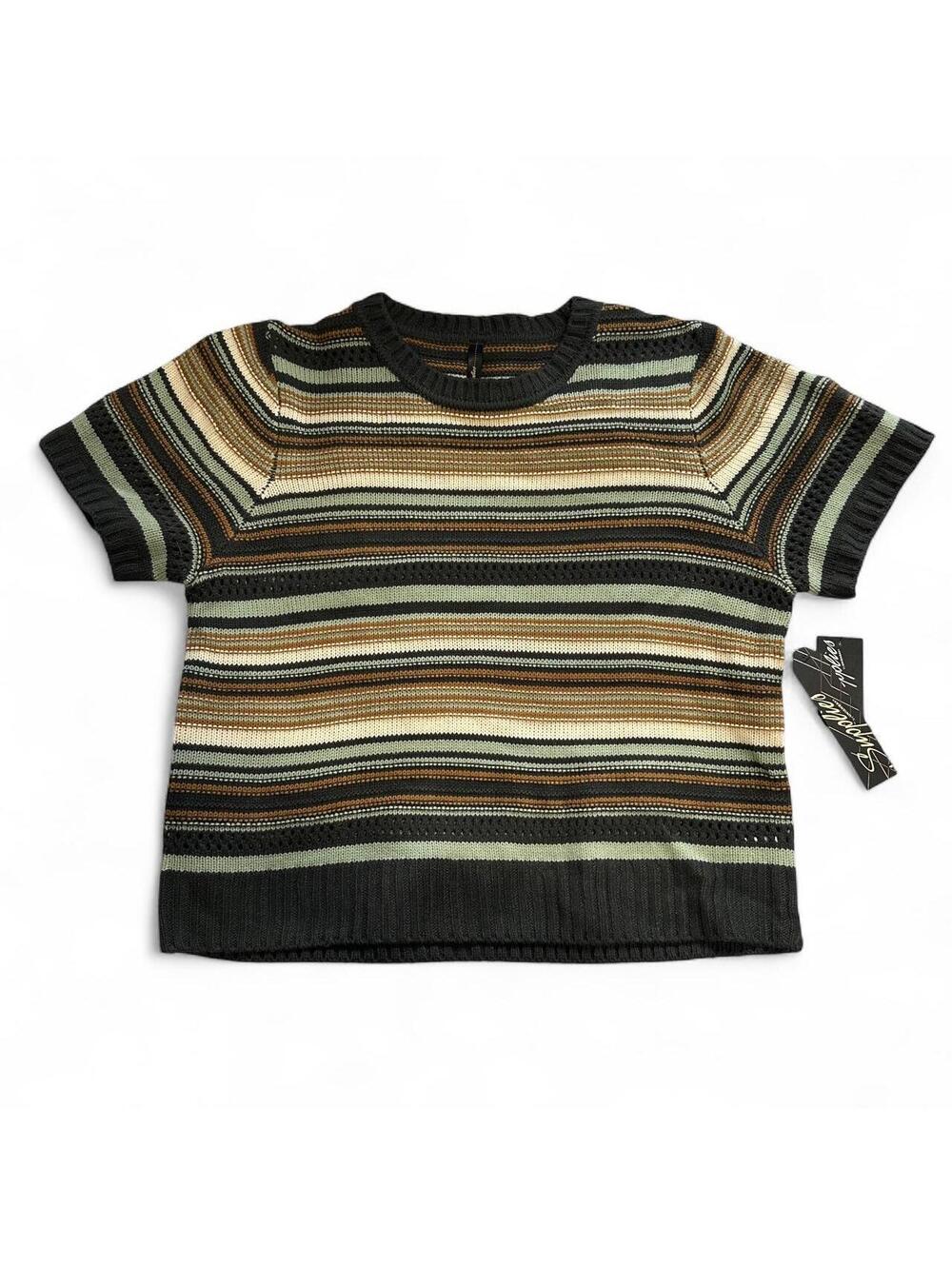 Style & Co. Striped Knit Short Sleeve Sweater Top Size L